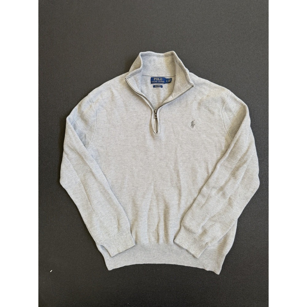 Polo Ralph Lauren Sweater Mens L Grey Quarter Zip Pullover Mens